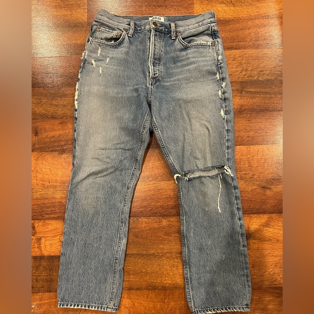 Agolde Riley High Rise Straight Crop Women’s Size 29 Distressed Denim